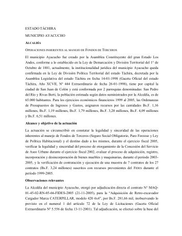 ESTADO TÃCHIRA MUNICIPIO AYACUCHO El municipio Ayacucho ...