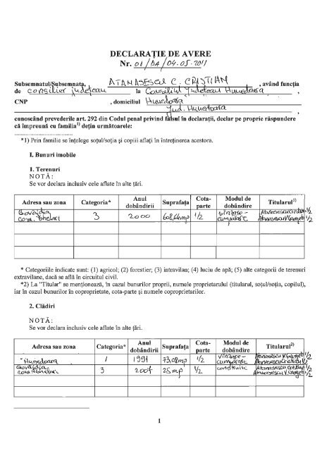 declaratii de avere - arhiva 2011 - Consiliul Judetean Hunedoara