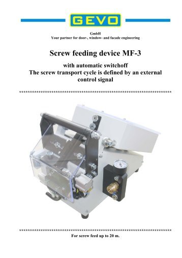 Screw feeding device MF-3 with automatic switchoff ... - GEVO GmbH
