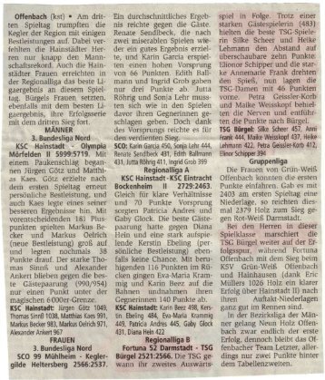 Artikel aus der Offenbach-Post vom 30.09.09 - TSG Kegelabteilung