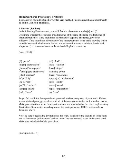 Phonology Problem Format Homework #2: Phonology Problems
