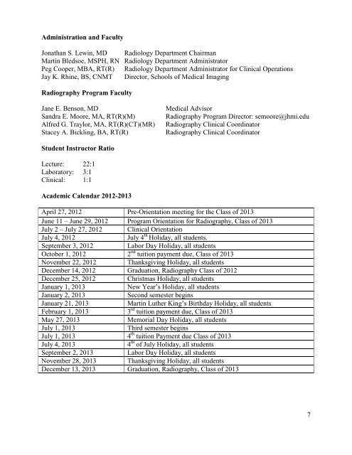 The Johns Hopkins Hospital Schools of Medical Imaging ...