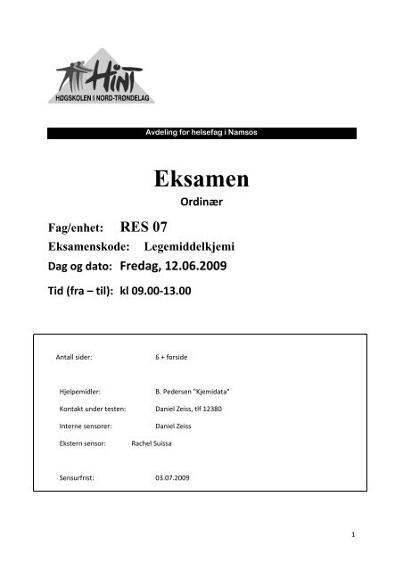 RES 07 - Legemiddelkjemi - 12062009