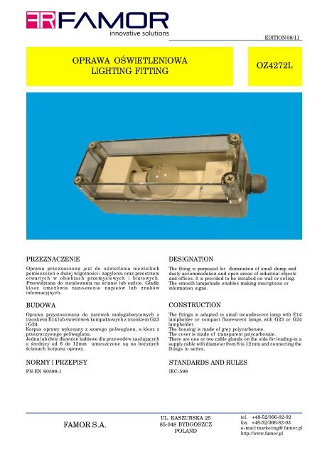 OPRAWA OÅWIETLENIOWA LIGHTING FITTING OZ4272L - Famor