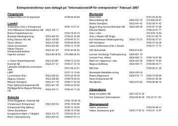 EntreprenÃ¶rsfirmor som deltagit pÃ¥ âInformationstrÃ¤ff fÃ¶r entreprenÃ¶rerâ