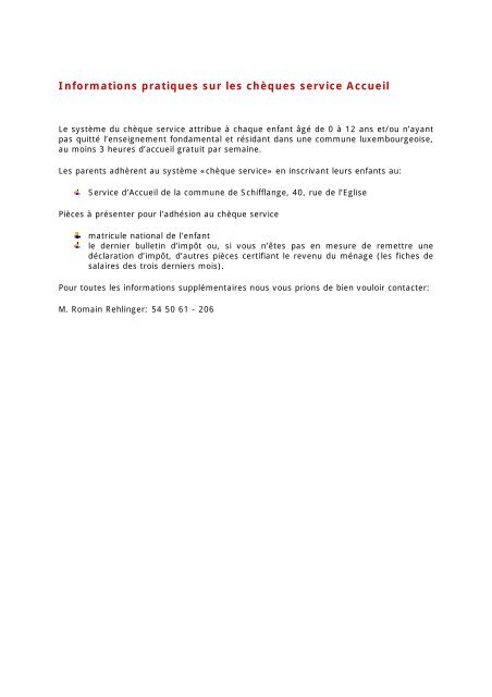 Dossier: STRUCTURES D'ACCUEIL - Schifflange.lu