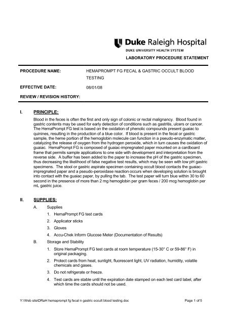 DRaH hemaprompt fg fecal n gastric occult blood - Point of Care 