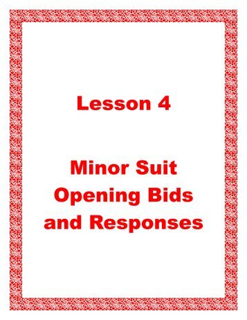 Lesson 4 Minor Suit Opening Bids and Responses - Better Bridge