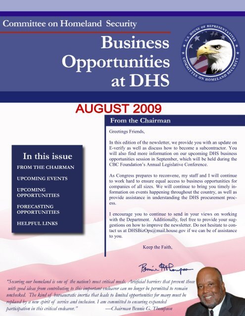 DHS Business Opportunities - August Newsletter - Committee on ...