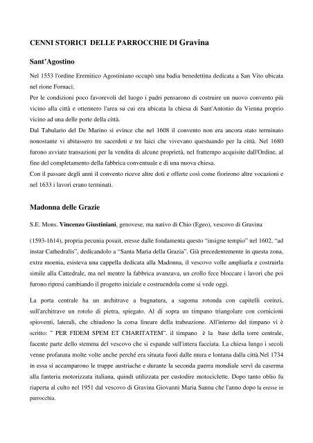 CENNI STORICI DELLE PARROCCHIE DI Gravina Sant'Agostino ...