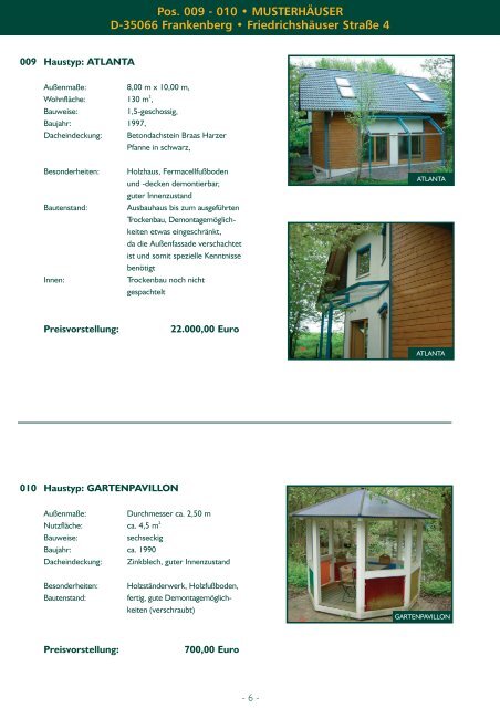 MUSTERHÄUSER, Pavillons und Gartenhäuser