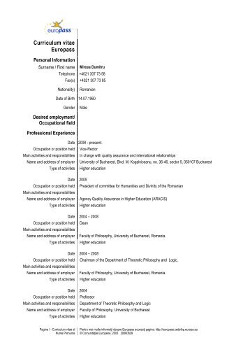 Curriculum vitae Europass - ARACIS