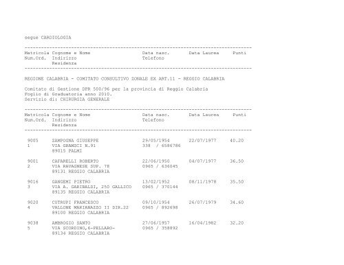 COMITATO CONSULTIVO ZONALE EX ART.11 - ASP RC