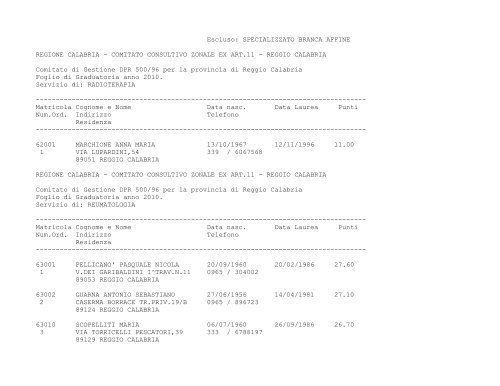 COMITATO CONSULTIVO ZONALE EX ART.11 - ASP RC