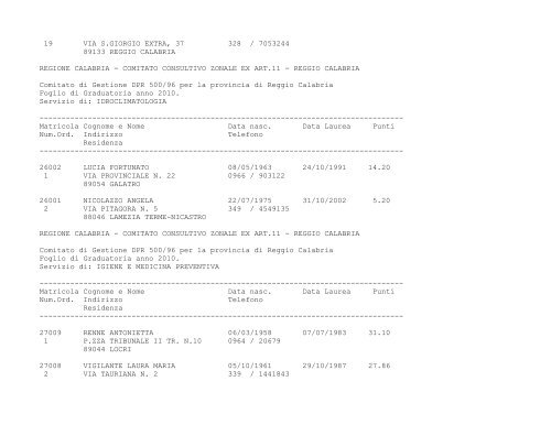 COMITATO CONSULTIVO ZONALE EX ART.11 - ASP RC