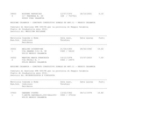 COMITATO CONSULTIVO ZONALE EX ART.11 - ASP RC