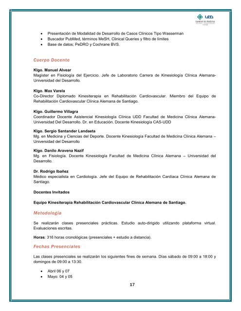 Descargar Brochure (PDF 499 KB) - Facultad de Medicina UDD ...