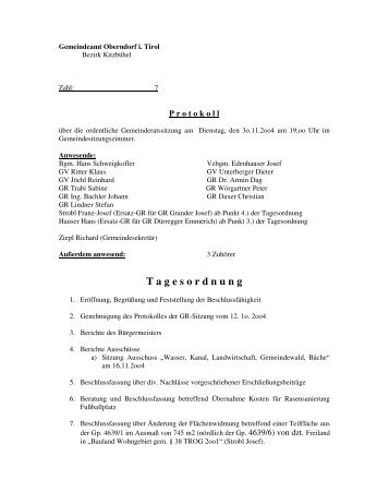 Sitzungsprotokoll vom 30.11.2004 - Gemeinde Oberndorf in Tirol