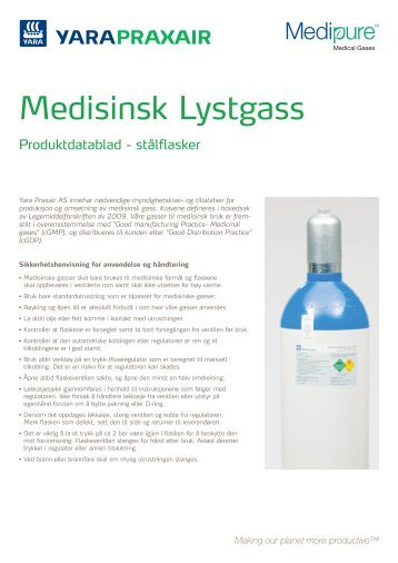 Produktdatablad Medisinsk Lystgass StÃ¥lflasker - Yara Praxair
