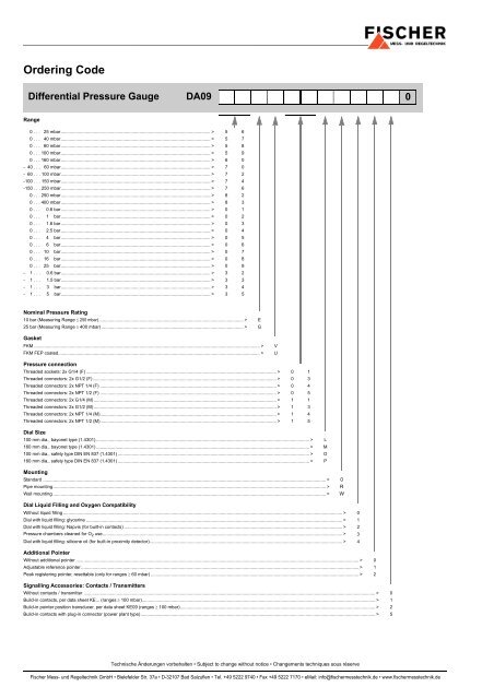 DA09 Differential Pressure Gauge Schematic Diagram - Fischer