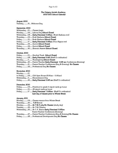 PDF Calendar - The Calgary Jewish Academy