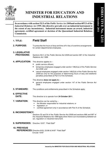 Directive 12/11 - Field Staff - Public Service Commission