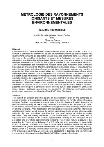 metrologie des rayonnements ionisants et mesures ... - Cenbg