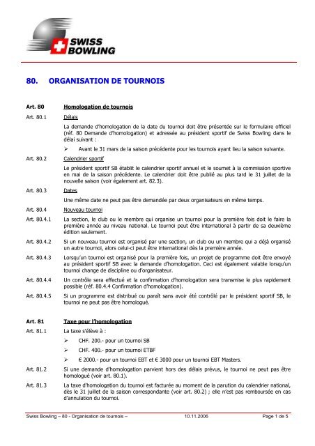 Organisation de tournoi - Section Genevoise de bowling