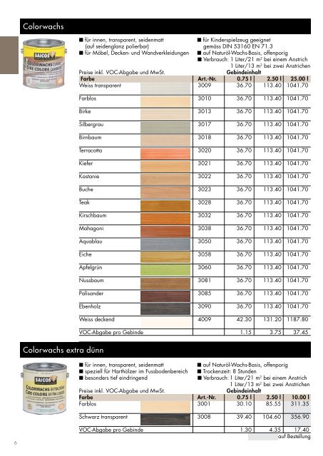 Colorpreisliste 2011 - Balteschwiler AG, Laufenburg