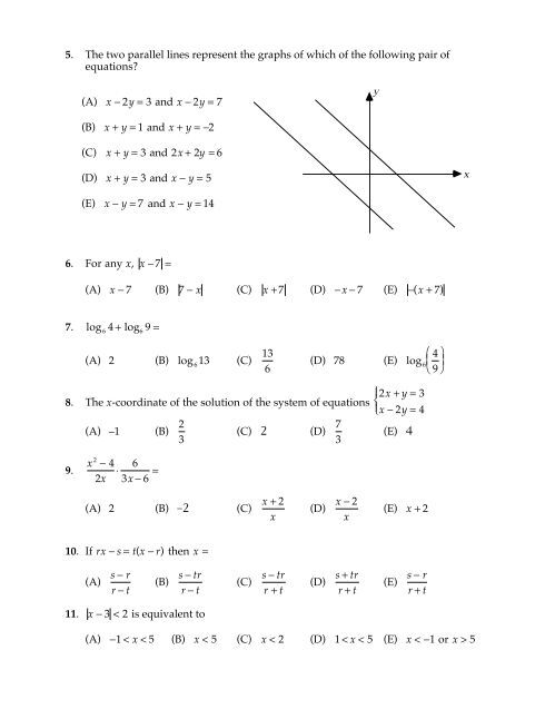 SAMPLE MATH PLACEMENT TEST B