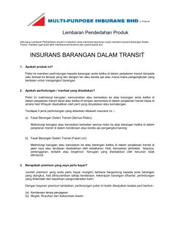 insurans barangan dalam transit - Multi-Purpose Insurans Bhd