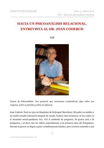 hacia un psicoanálisis relacional. entrevista al dr. joan coderch