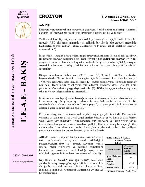 erozyon - Tarımsal Ekonomik Araştırma Enstitüsü