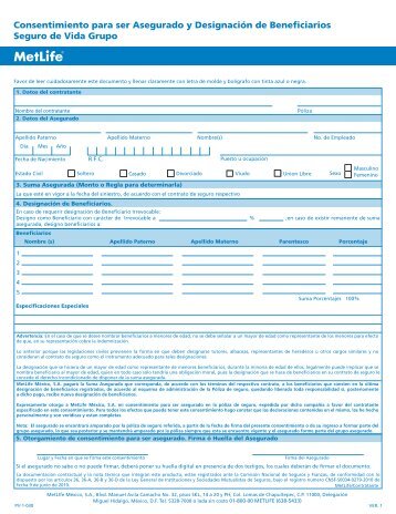 Consentimiento para ser Asegurado y DesignaciÃ³n de ... - MetLife