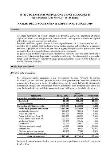 analisi degli scostamenti - Istituto Pasteur