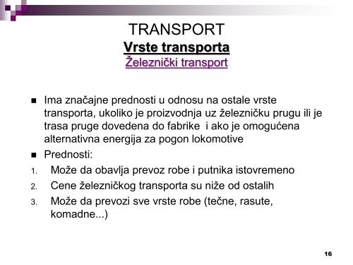 Predavanja VI deo: TRANSPORT