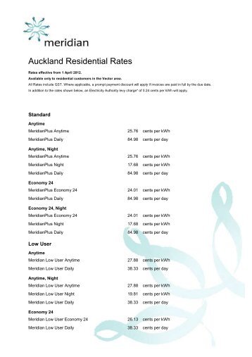 Auckland Residential Rates - Meridian Energy