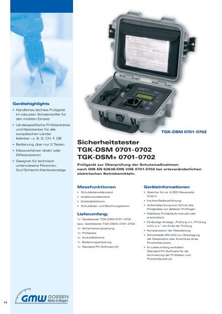 Sicherheitstester TGK-DSM 0701-0702 TGK-DSM+ 0701-0702