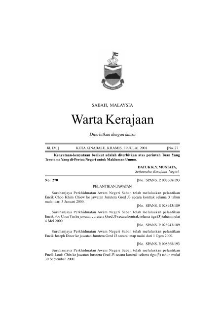 Warta Kerajaan - Sabah