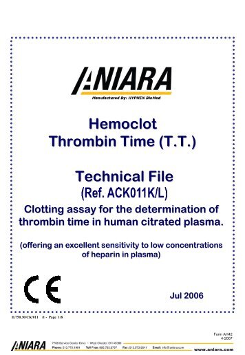 HEMOCLOT Thrombin Time - Aniara