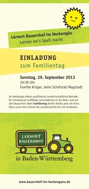 Flyer Familientag - Lernort Bauernhof im HeckengÃ¤u