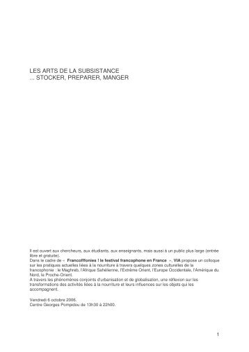 Les arts de la subsistance ... stocker, prÃ©parer, manger - VIA