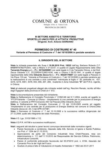 PERMESSO DI COSTRUIRE n. 40 - Comune di Ortona