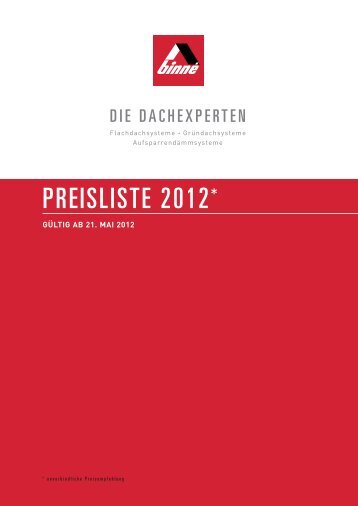 PREISLISTE 2012* - bei Binné & Sohn