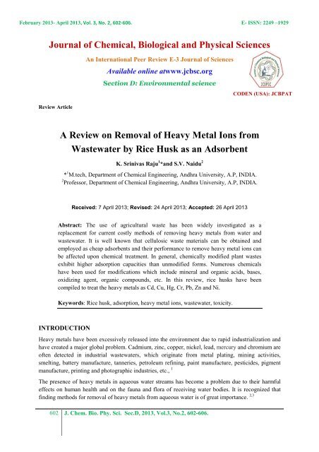 A Review on Removal of Heavy Metal Ions from Wastewater by Rice ...