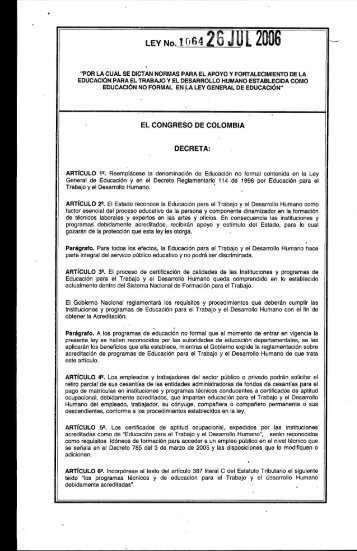 Ley 1064 del 26-07-2006 - UNAD - Sistema de GestiÃ³n de la Calidad