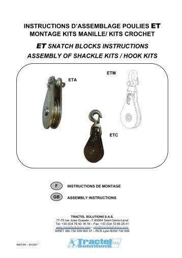 kit with shackle (RPETM) on a ETA pulley â refer tables - Tractel