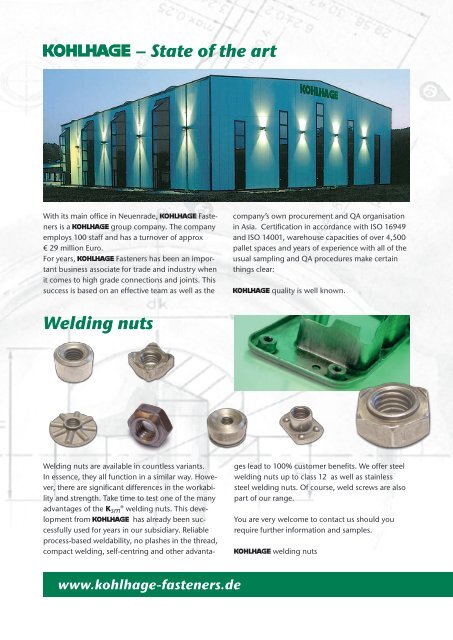 Welding nuts Inserts - KOHLHAGE Fasteners