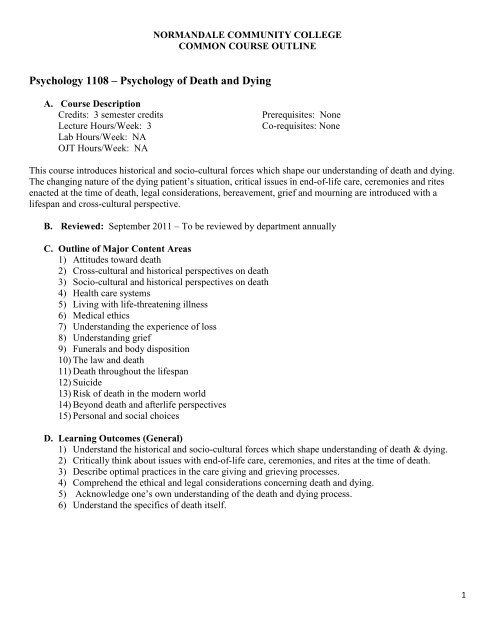 PSYC 1108 Psychology of Death & Dying - Normandale Community ...