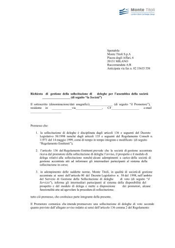 Compila e sottoscrive il contratto âGestione ... - Monte Titoli